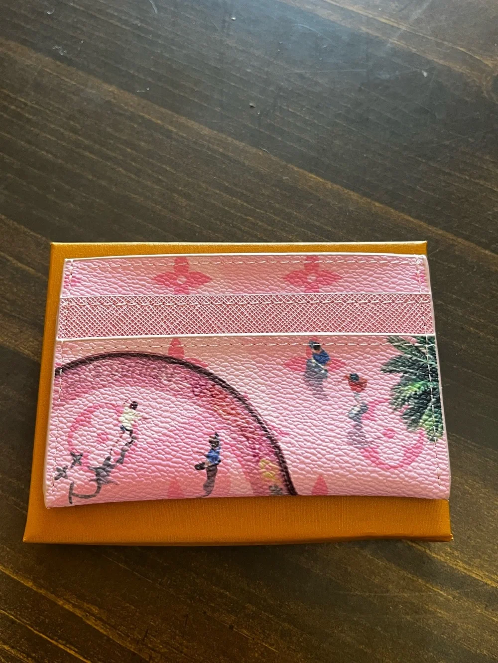 🛹 Louis. Vuitton. Skateboard Pink Monogram Letter Logo Card Holder